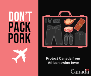 An awareness poster for travelling with pork is shown.