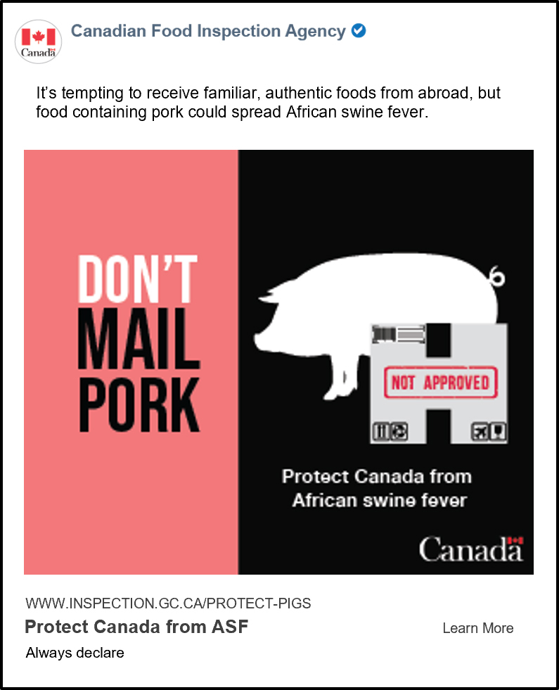 An awareness social poster for mailing pork is shown.