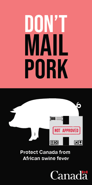 An awareness poster for mailing pork is shown.