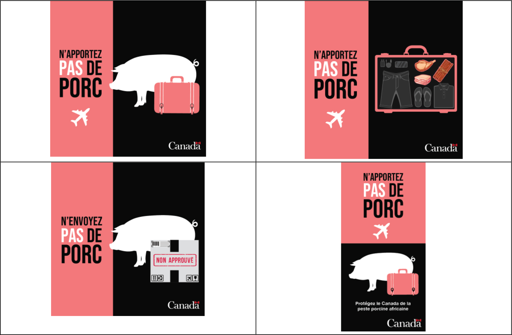 Une collection de quatre concepts publicitaires.