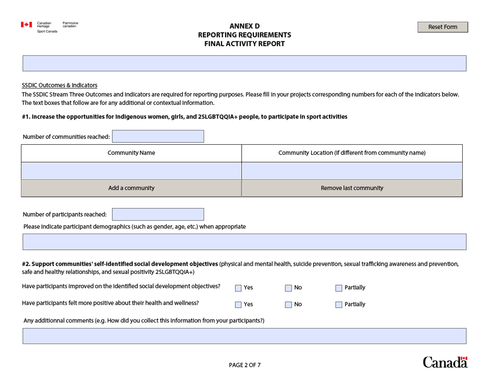 Sample Interim Reporting Requirements for Stream 3. Page 2/7 of fillable PDF Form