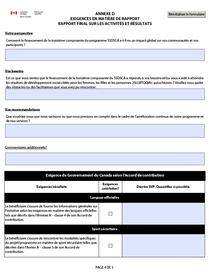 Exemples d’exigences pour la production du rapport final – troisième composante pp. 4