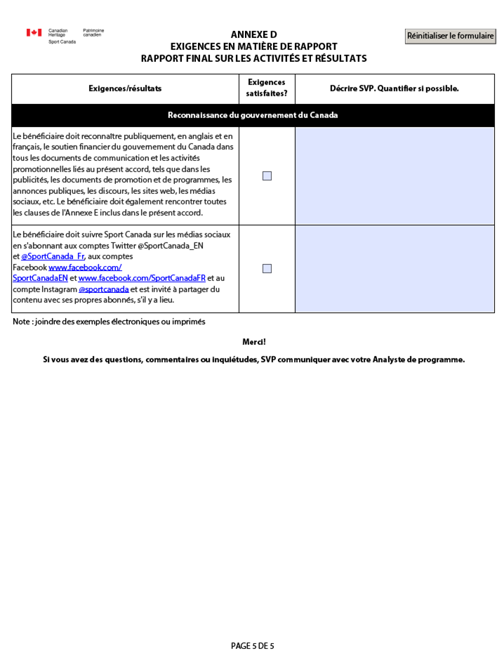 Exemples d’exigences pour la production du rapport final – troisième composante pp. 5