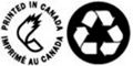 Logo de Imprimé au Canada (à gauche) avec icône de recyclage.