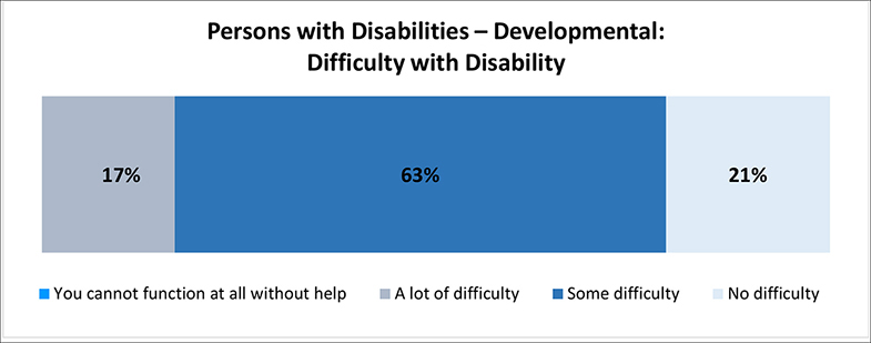 A figure depicts the amount of difficulty persons with developmental disabilities have with their disability. Details follow this image.