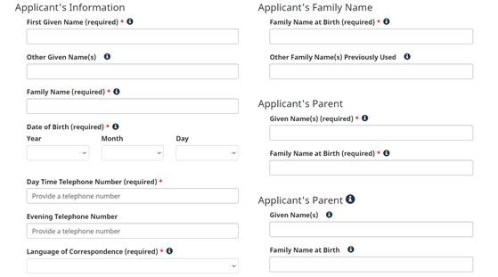 Image of the online application form for eSIN

