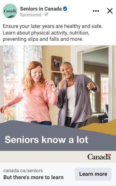 A Facebook post showing two seniors dancing in a home. Text version below.