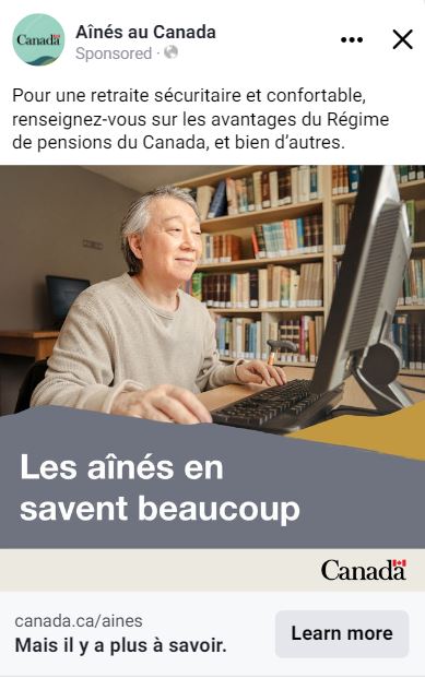 Une publication sur Facebook montrant un homme âgé utilisant un ordinateur. La version textuelle suit.