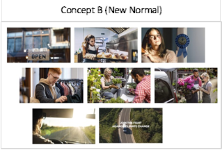 A composite image of all ads for Concept B titled New Normal. It includes screenshots of different scenes from the video. The last screenshot includes white text reading Join the fight against climate change.