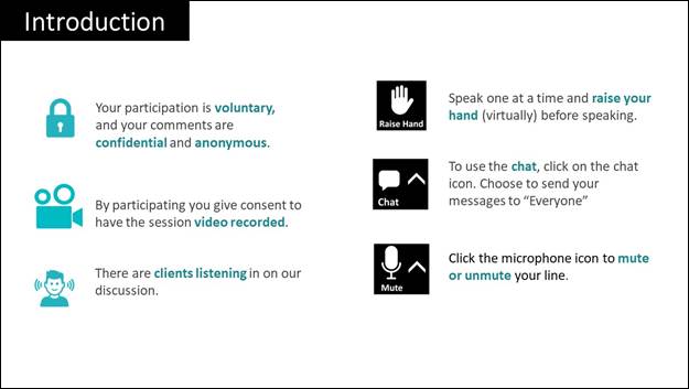 Introduction page provides textual prompts for the participant prior to beginning and includes visual icons for each prompt.