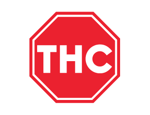 Image 6: A red octagon with the block letters ‘THC’ in white font.