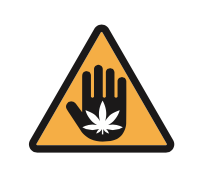 Image 9: A variation of Image 3. An orange triangle with a white cannabis leaf in front of a black hand. 