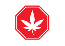 Image 5 : Un octogone rouge avec une feuille de cannabis blanche.