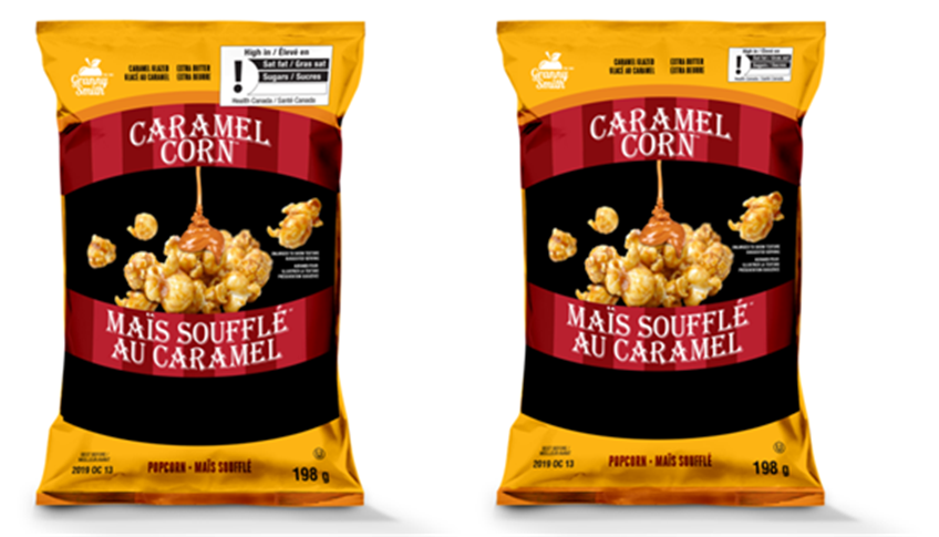 Examples of popcorn packages (proposed and alternate FOP size).