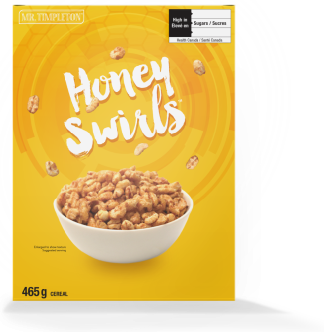 There is an image of the front panel of a cereal box called Granola Crunch. In the top right corner is the red rectangle nutrition symbol without the Health Canada attribution indicating that the product is high in saturated fat, sugars and sodium. 