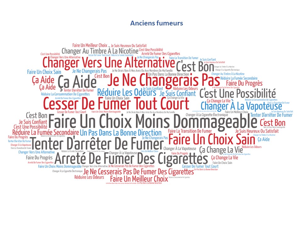 Figure 61: Les mots utilisés pour décrire les produits contenant de la nicotine qui réduisent potentiellement les effets nocifs [anciens fumeurs]