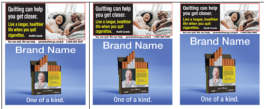 Three versions of concept 3 – Quitting can help you get closer with the size of the health warning/message increasing each time. The sizes of the three health warning/messages took up 30%, 35%, and 40% of the space of the advertisement.
