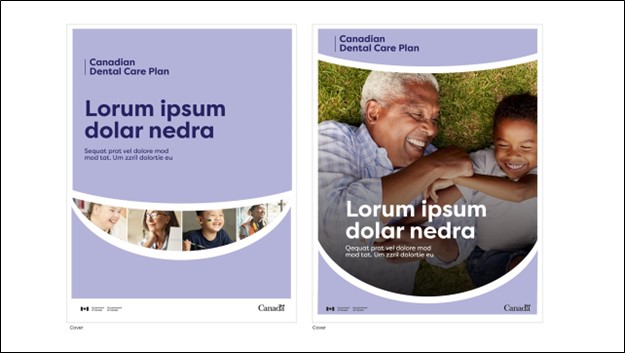 Image composite de photos destinées à la publicité du Régime canadien de soins dentaires, comprenant des photos de personnes souriantes présentées sous la forme de dents dans une forme de sourire blanc.