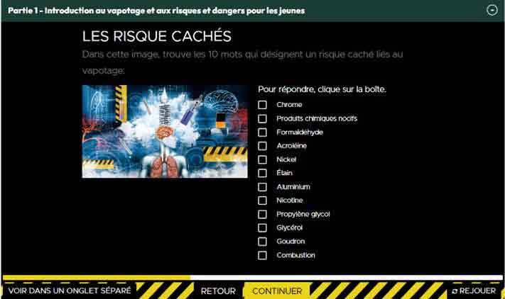 Capture d’écran de la partie 1 du module concernant « Les risques cachés ». 