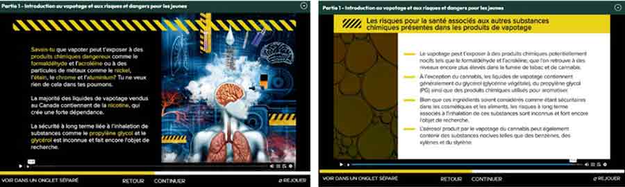 Capture d’écran de la partie 1 du module concernant les risques pour la santé associés aux substances chimiques.