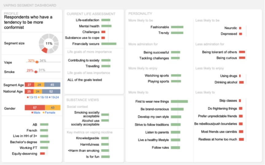 Dashboard of this segment visually representing the key results described above in the text.