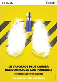 Image d'une nuage en forme de poumon fait avec une vapoteuse. Le vapotage peut causer des dommages aux poumons. Considère les conséquences. Canada.ca/info-vapotage