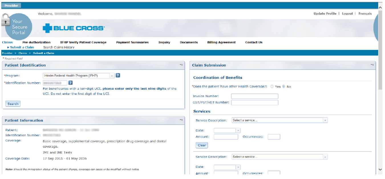 Screenshot 1 of Figure 5 – Submitting a Claim (English). Described above.