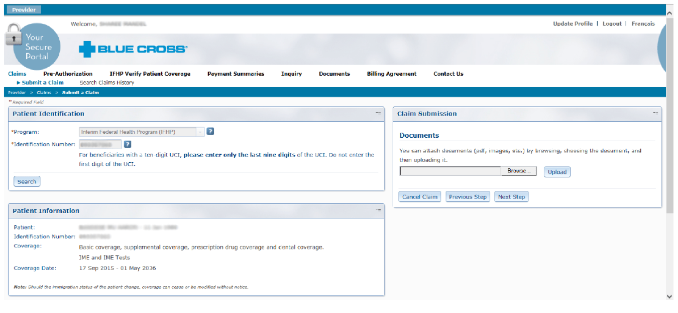 Screenshot 2 of Figure 5 – Submitting a Claim (English). Described above.