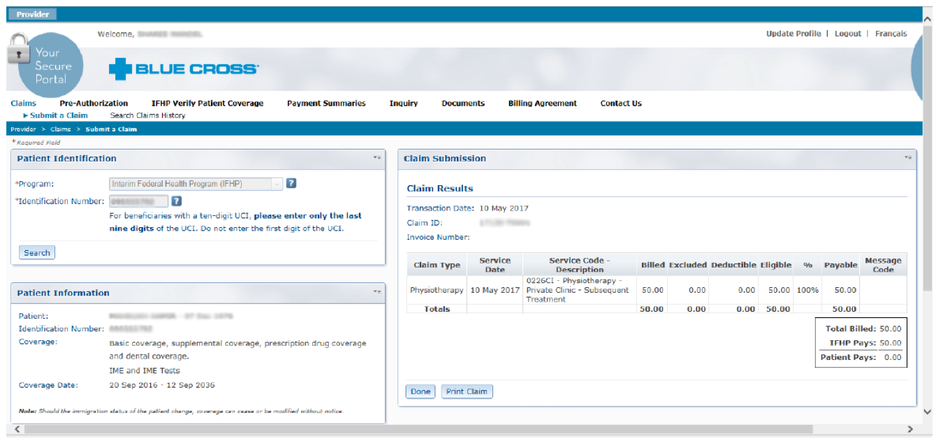 Screenshot 3 of Figure 5 – Submitting a Claim (English). Described above.