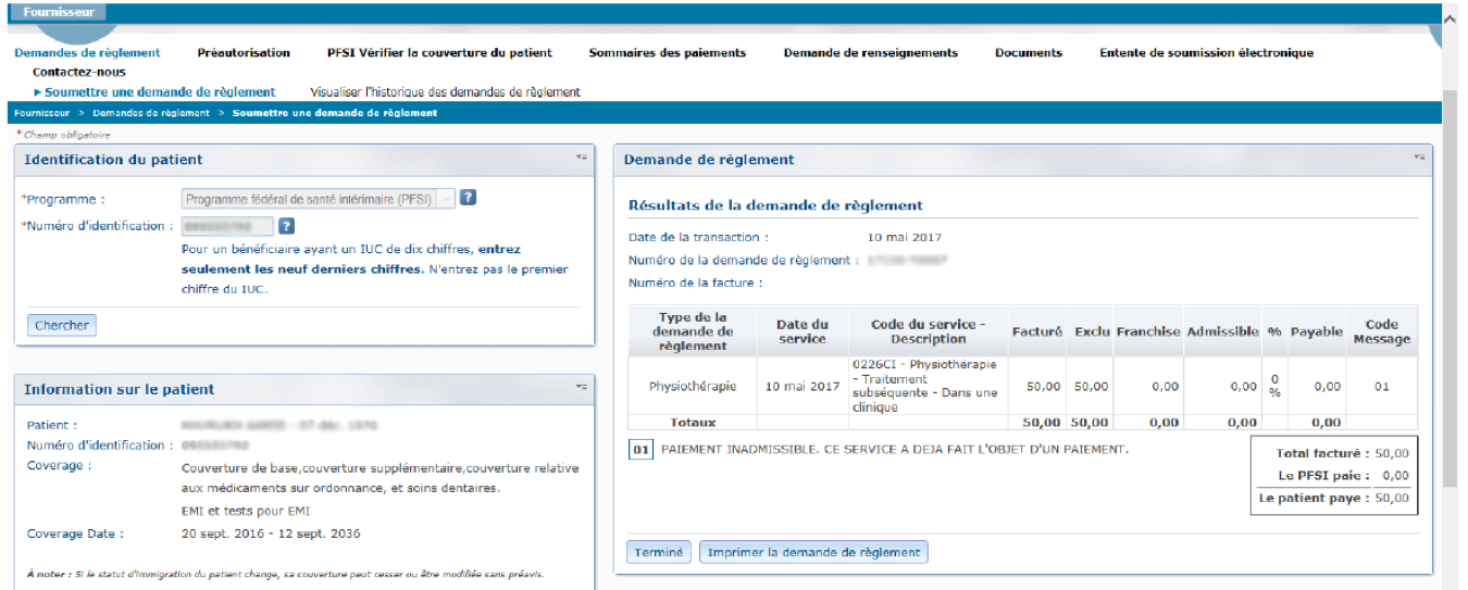 Screenshot 3 of Figure 6 – Submitting a Claim (French). Described above.