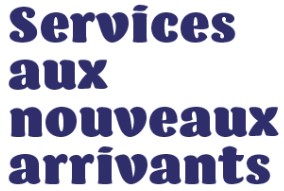 Le texte « Services aux nouveaux arrivants » apparaît dans la police Barricada.