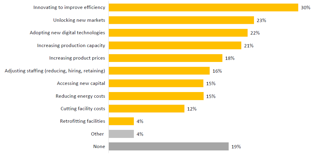 This chart shows what solutions respondents say they're using to tackle increasing profitability.