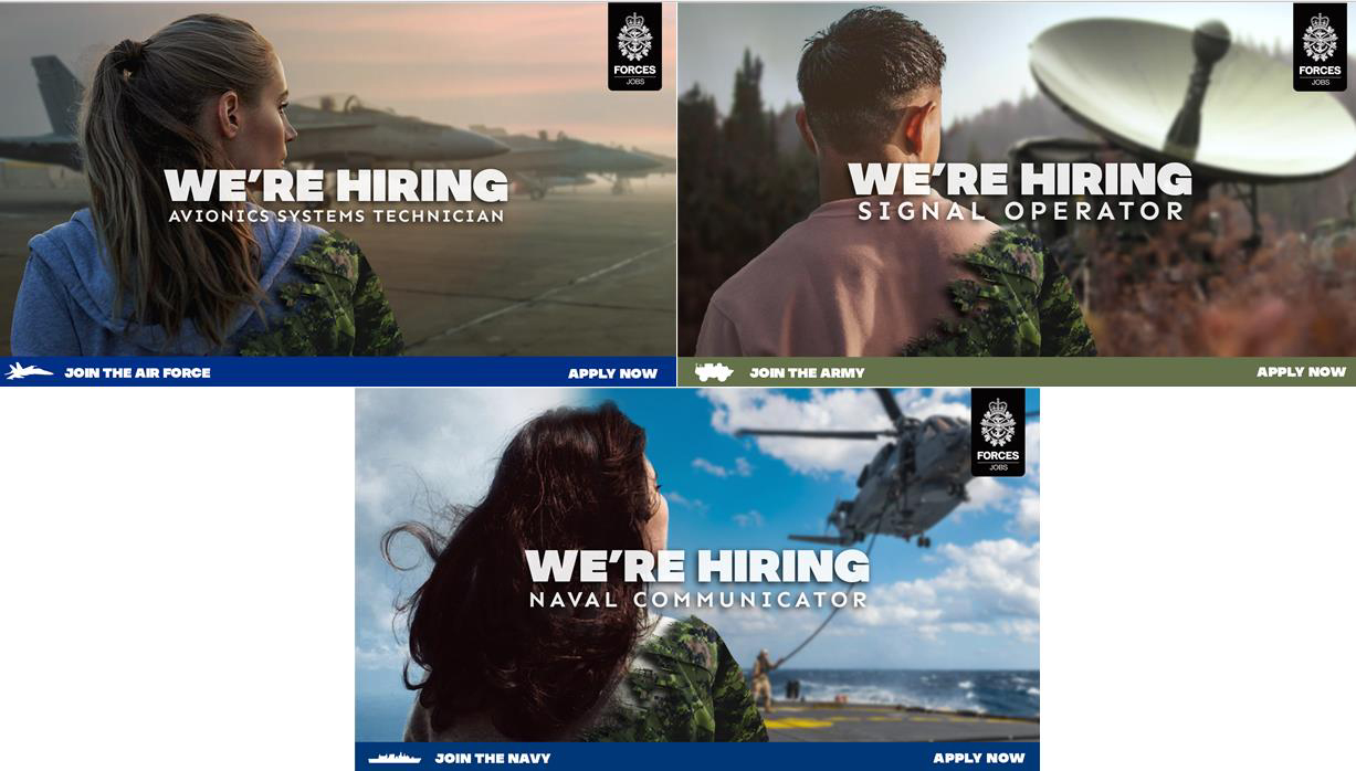 Three hiring advertisements are shown.