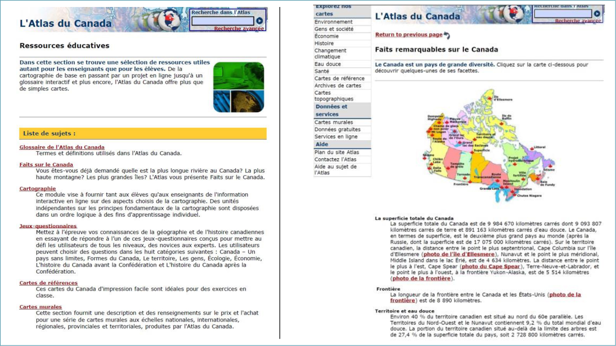 Une figure montre deux captures d'écran du site Web de l'Atlas du Canada.