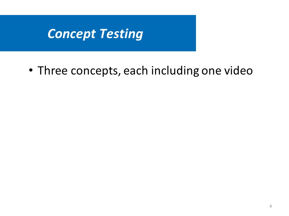 Concept Testing. Three concepts, each including one video.