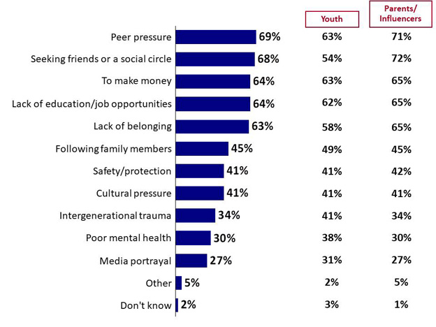 Chart 3: Perceived Reasons for Joining a Gang. Text version below.