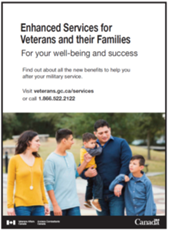 Title: Description of Concept D - Description: Idea:
With a focus on the familys well-being, the concept seeks to communicate that better supports for families and Veterans means a better outcome for Veterans and their families.
Objective:
Veterans and their family members support one another, and after leaving military life, they look like any Canadian family. This concept aims to announce that new programs offer additional support for all  to ensure  ongoing well-being and success.