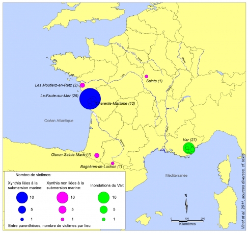 Figure 1. Les décès dus aux inondations lors de la tempête « Xynthia » et des crues du Var