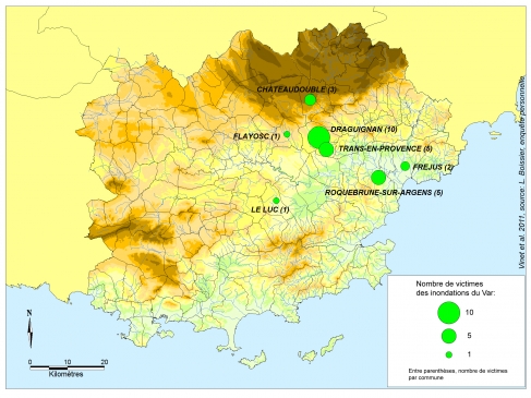 Figure 3. Localisation des décès lors des inondations du 15 juin 2010 dans le département du Var
