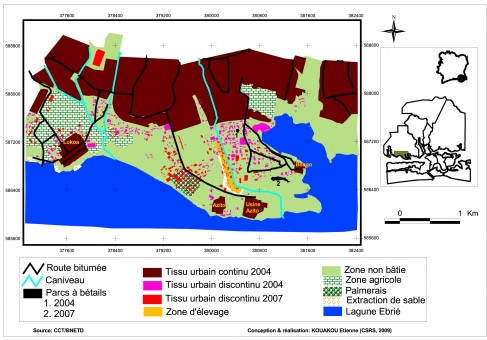 Figure 2. Cartographie de l’aménagement de la zone d’étude en 2004 et 2007