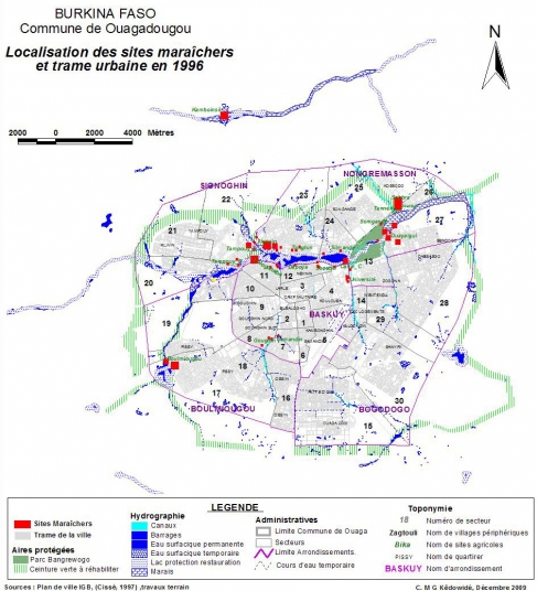Figure 3. Localisation des sites maraîchers en 1996