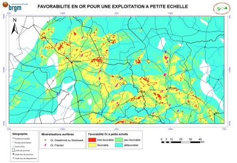 Figure 5. Carte de favorabilité en or pour une exploitation à petite échelle pour la zone pilote de « Kaya-Ouahigouya », Nord Burkina Faso