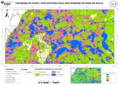 Figure 6. Carte de favorabilité pour l’exploitation d’eau souterraine en zone de socle à l’échelle de la zone pilote de « Kaya-Ouahigouya », Nord Burkina Faso
