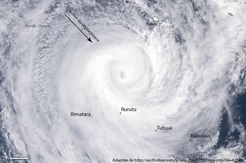 Figure 1. Image satellite du cyclone Oli (NASA, 3 février 2010) en direction des îles Australes.