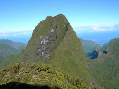 Figure 3. Végétation subalpine et vue sur le mont Orohena, plus haut sommet de Tahiti culminant à 2241 m d’altitude