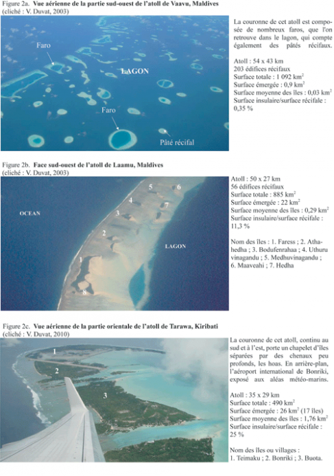 <strong>Figure 2.</strong> Vues aériennes d’atolls des Maldives et des Kiribati