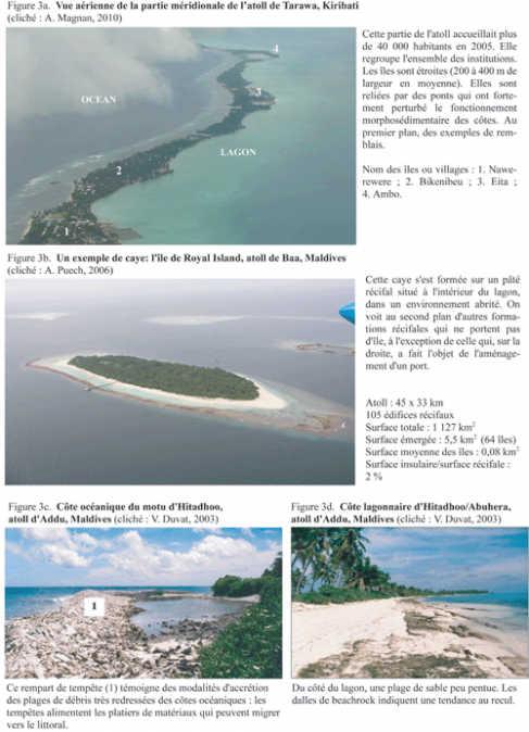 <strong>Figure 3.</strong> Vues aériennes et au sol d’îles des Maldives et des Kiribati