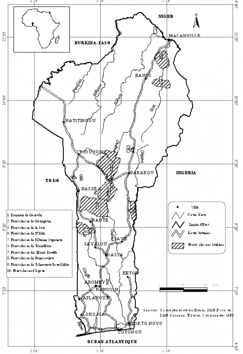 Figure 1. Localisation des forêts classées étudiées.