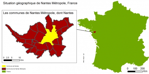 Figure 1. Situation géographique de Nantes et de Nantes Métropole