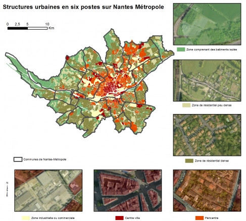 Figure 2. Carte des structures urbaines de Nantes Métropole en 6 postes.